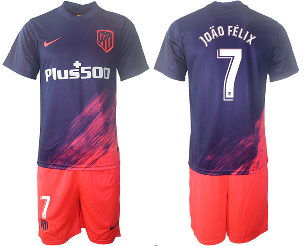 Men's Athletic De Madrid #7 João Félix Purple Away Soccer Jersey Suit